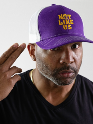 "Not Like Us" Omega Purple Truckers Snapback cap